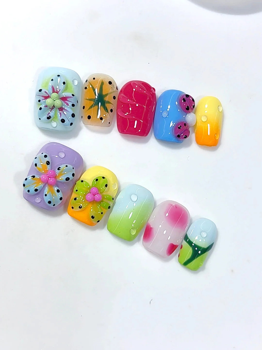 K056 - Short Multicolor Squoval Aura 3D Flowers - view 7