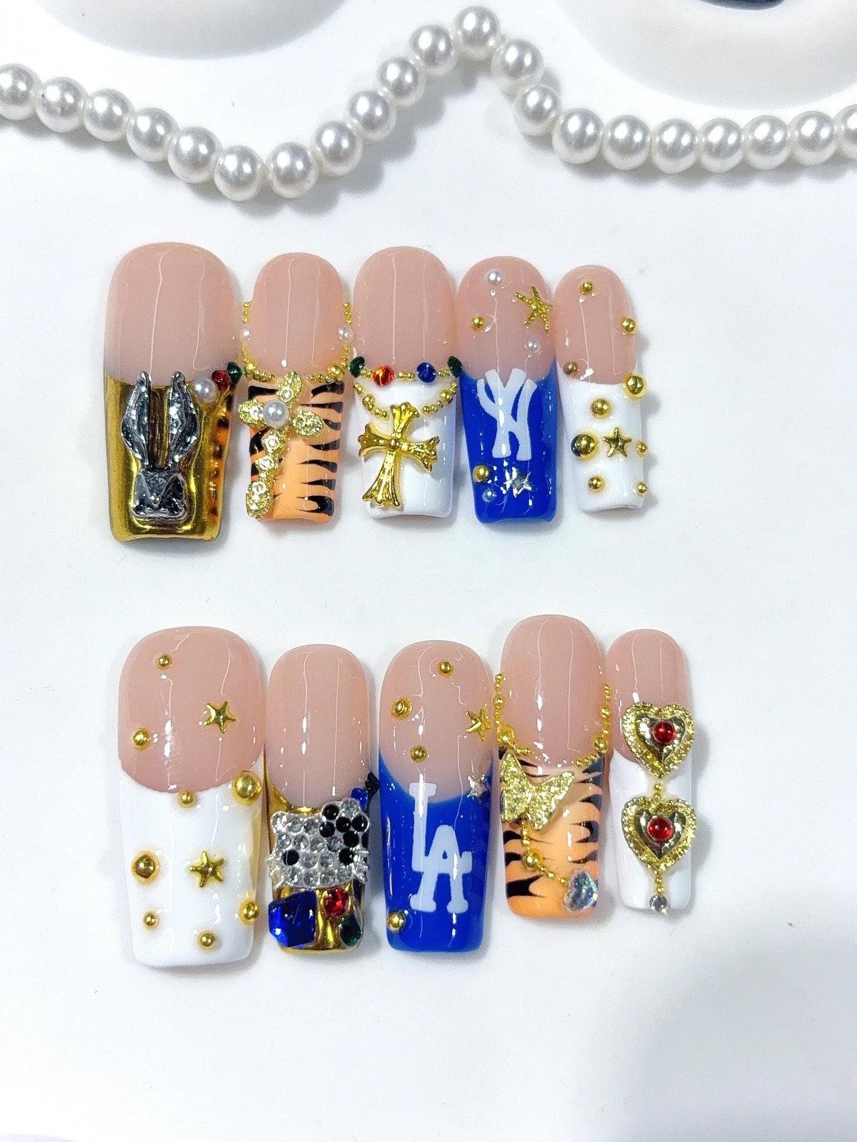 L317 - Medium Long Multicolor Square French Tip Letter Charms - view 4