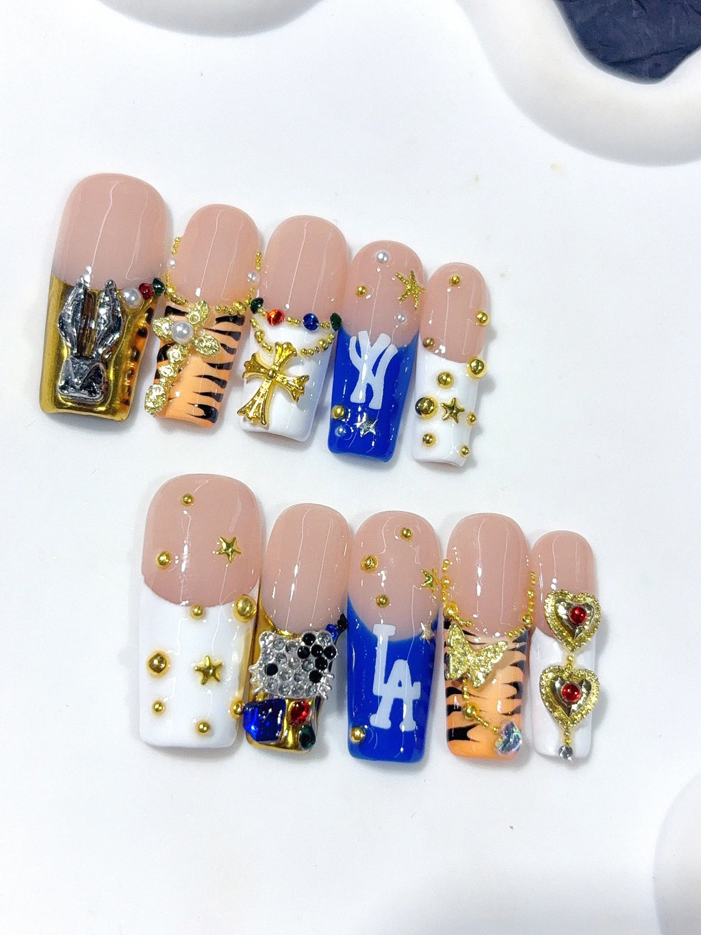 L317 - Medium Long Multicolor Square French Tip Letter Charms - view 6