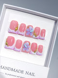 L319 - Short Pink Lilac Duck Ombre French Tip 3D Flower - view 1