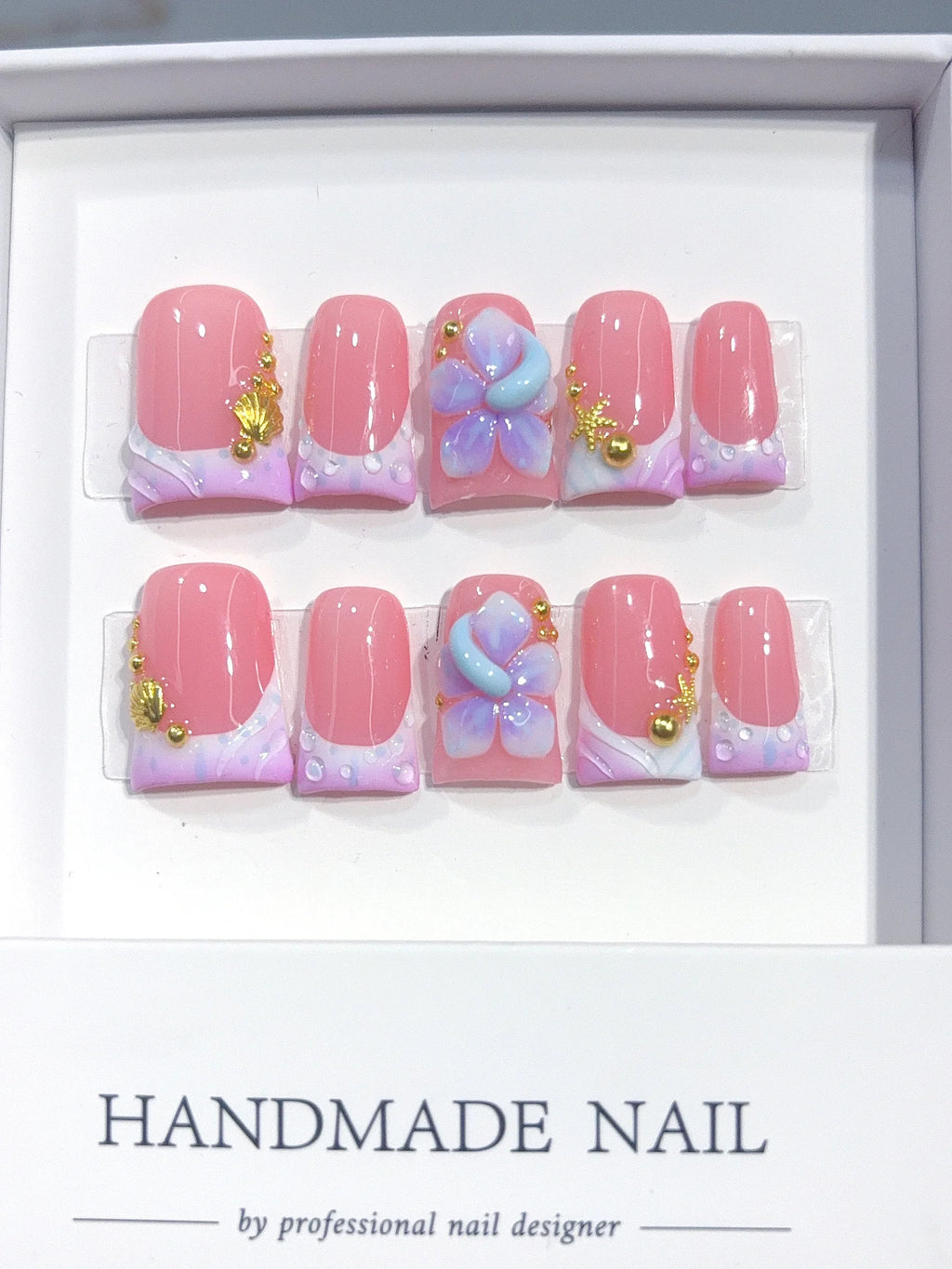 L319 - Short Pink Lilac Duck Ombre French Tip 3D Flower - view 2