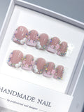 L320 - Short Nude Pink Duck French Tip Hearts Rhinestones - view 1