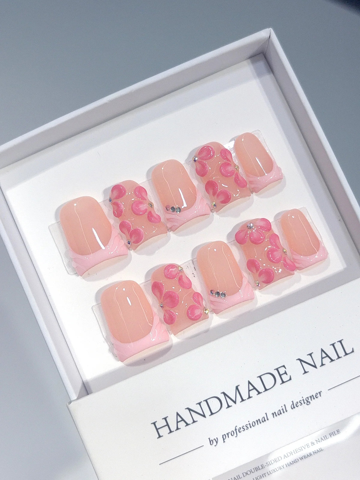 L323 - Short Nude Pink Duck French Tip 3D Swirls - view 3