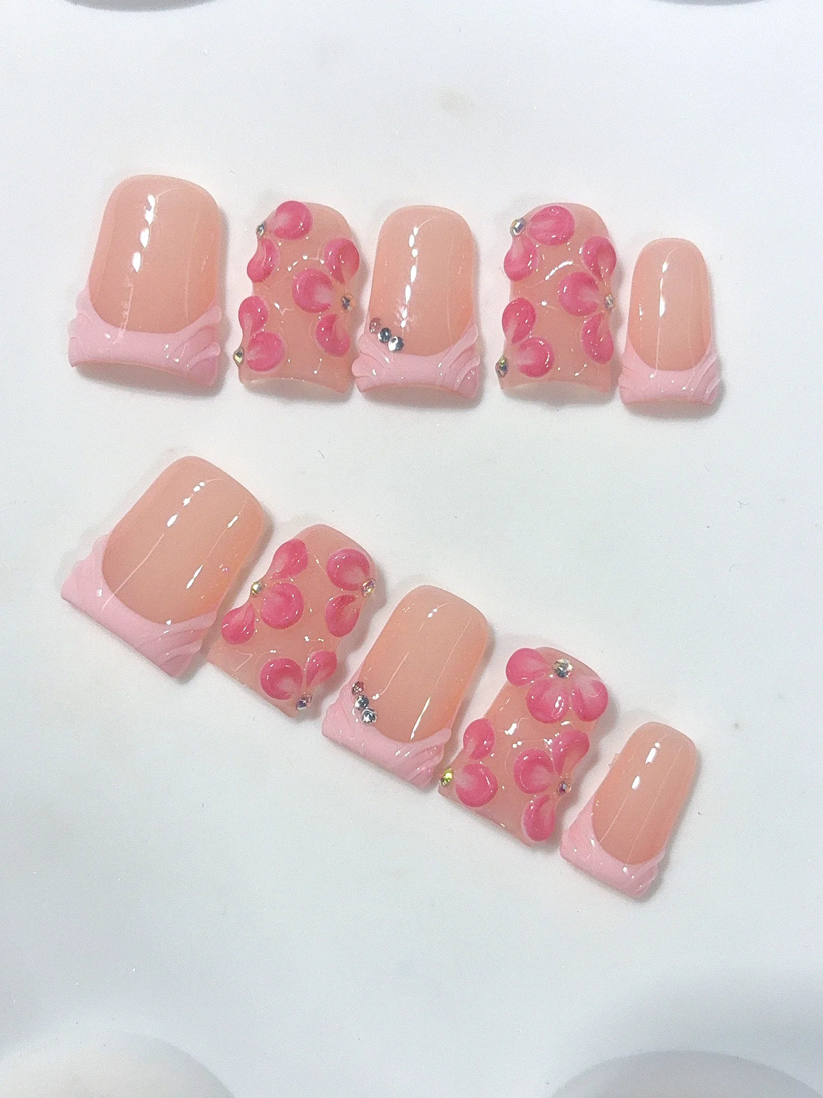 L323 - Short Nude Pink Duck French Tip 3D Swirls - view 5