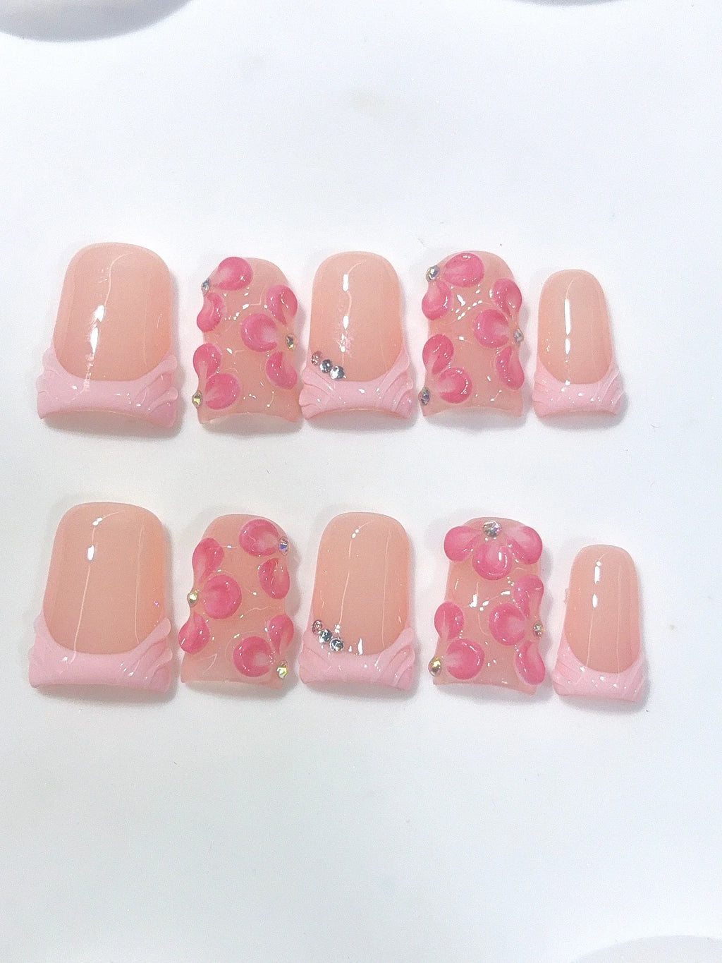 L323 - Short Nude Pink Duck French Tip 3D Swirls - view 7