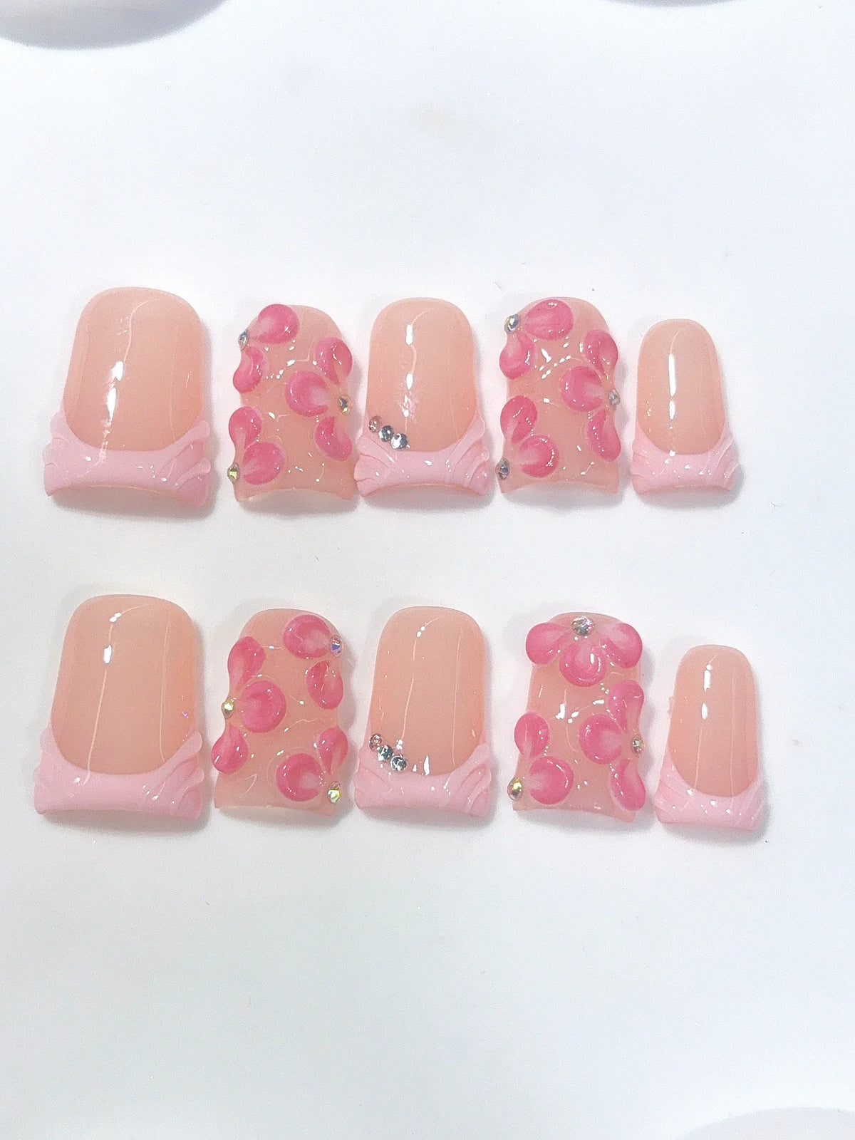 L323 - Short Nude Pink Duck French Tip 3D Swirls - view 7
