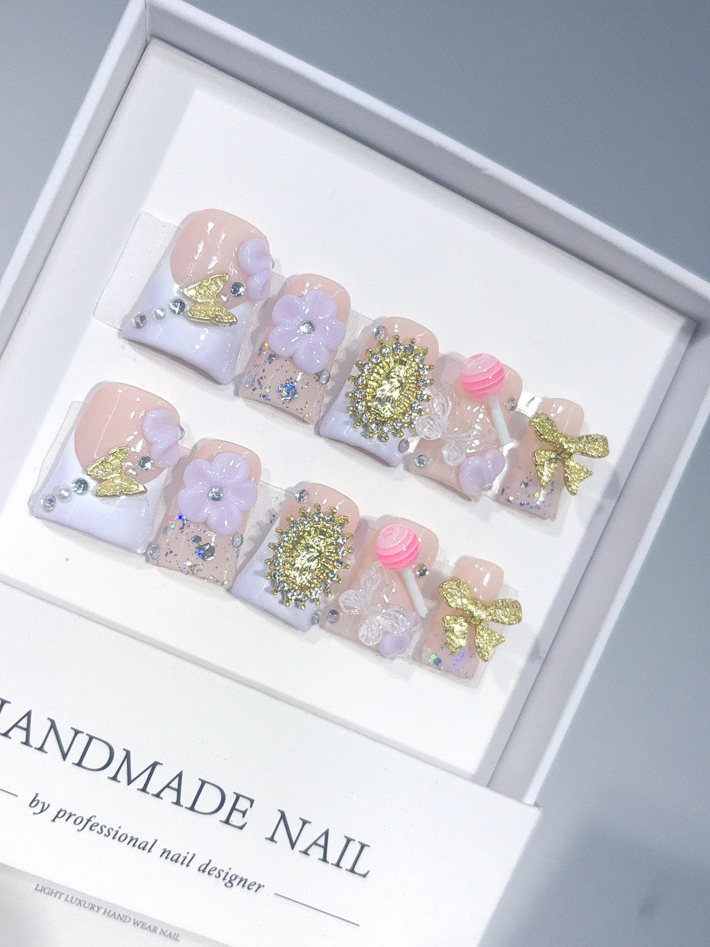L324 - Short Lilac Nude Duck French Tip Bow Candy Charms - view 1
