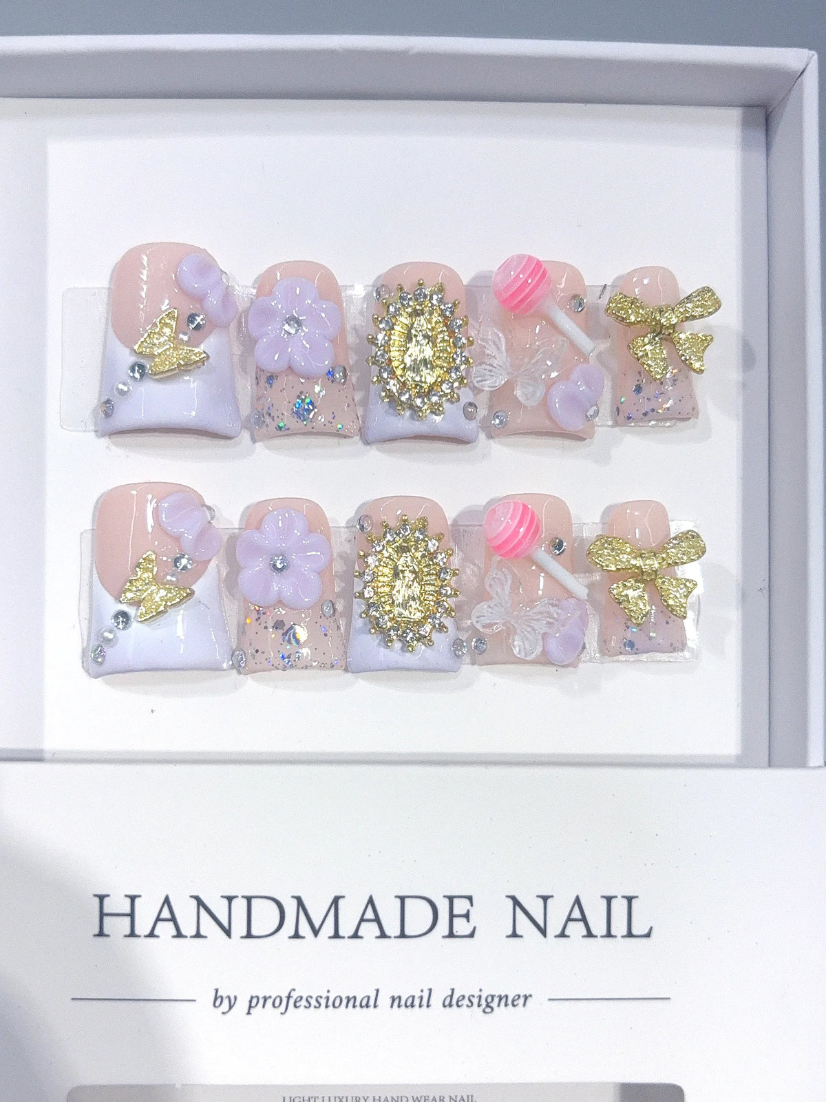 L324 - Short Lilac Nude Duck French Tip Bow Candy Charms - view 2
