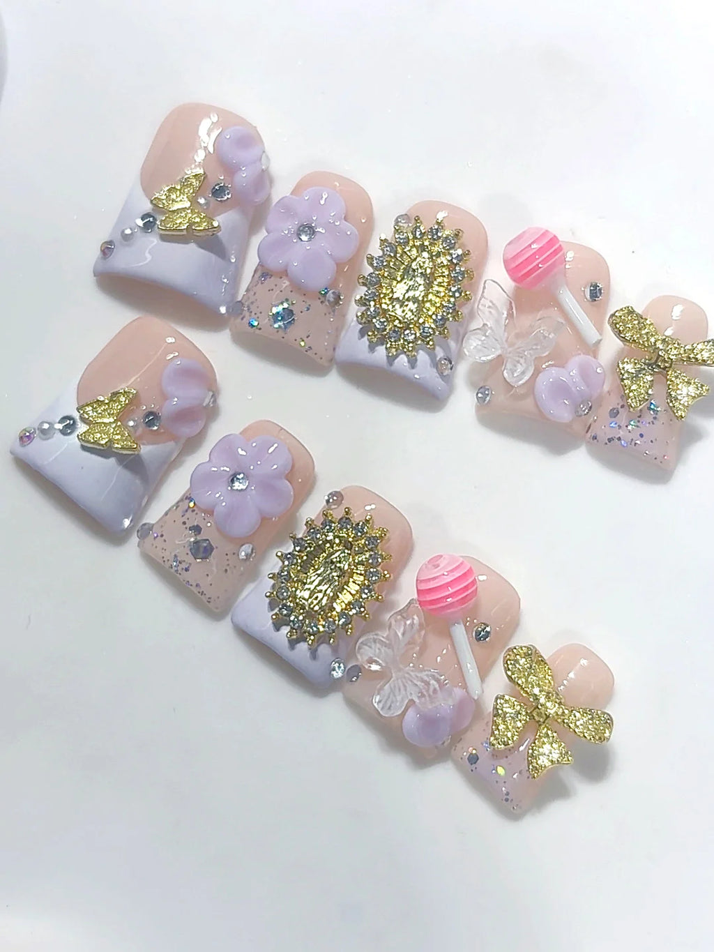 L324 - Short Lilac Nude Duck French Tip Bow Candy Charms - view 5