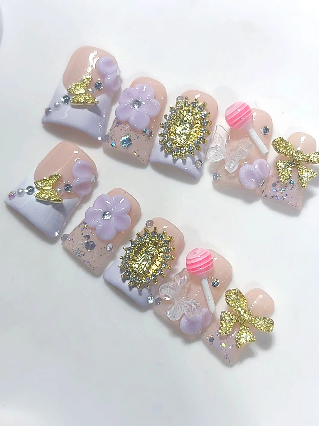 L324 - Short Lilac Nude Duck French Tip Bow Candy Charms - view 5