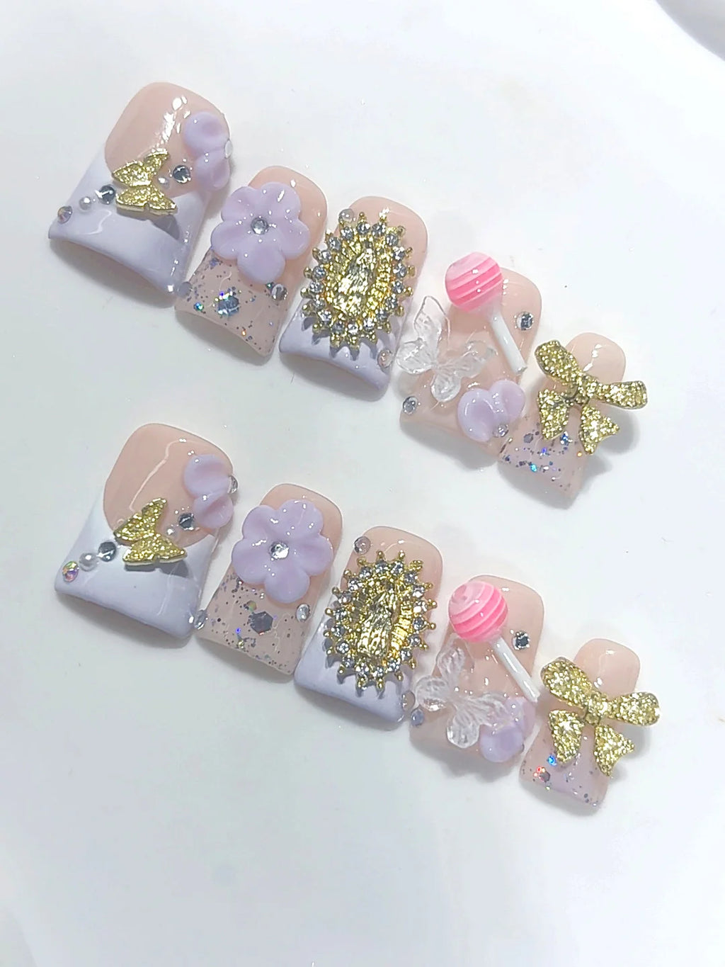 L324 - Short Lilac Nude Duck French Tip Bow Candy Charms - view 6
