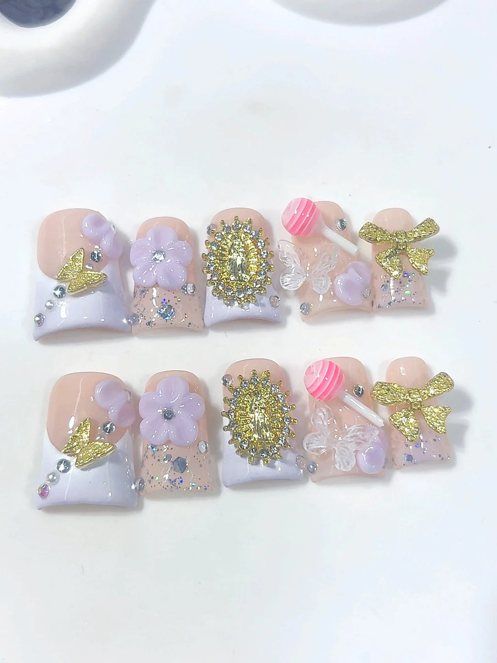 L324 - Short Lilac Nude Duck French Tip Bow Candy Charms - view 7