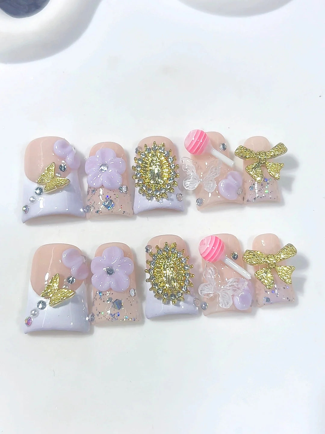 L324 - Short Lilac Nude Duck French Tip Bow Candy Charms - view 7