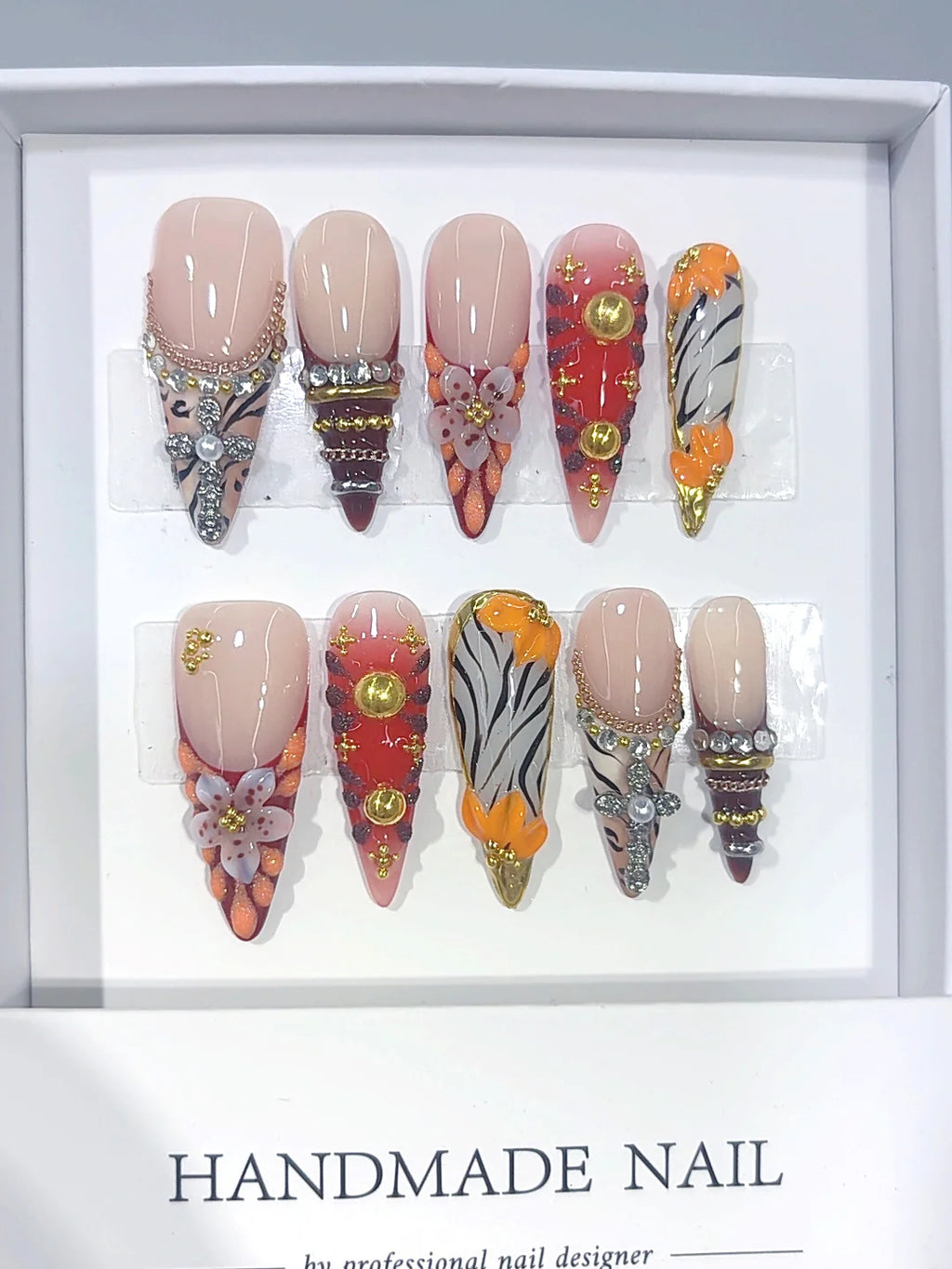 L325 - Long Multicolor Stiletto Animal Print Cross Charms - view 2