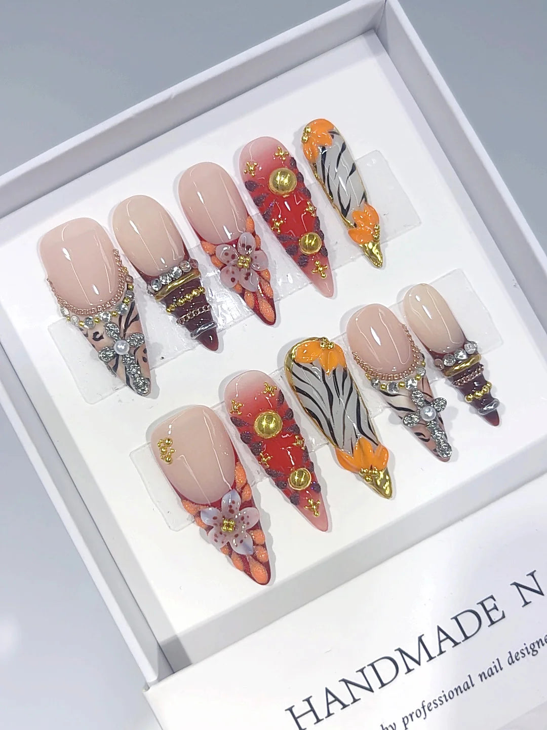 L325 - Long Multicolor Stiletto Animal Print Cross Charms - view 3