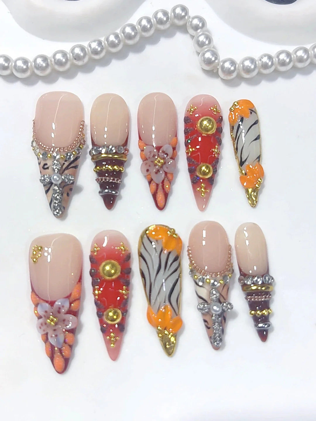 L325 - Long Multicolor Stiletto Animal Print Cross Charms - view 4