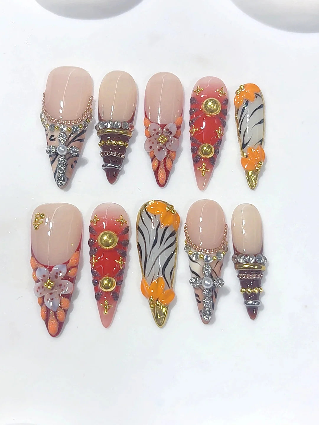 L325 - Long Multicolor Stiletto Animal Print Cross Charms - view 5