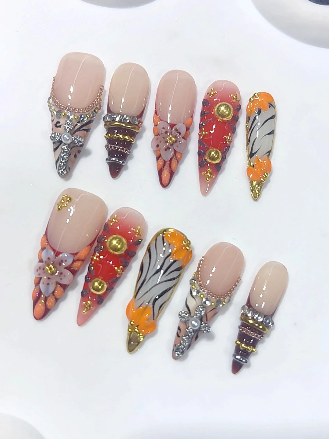L325 - Long Multicolor Stiletto Animal Print Cross Charms - view 6