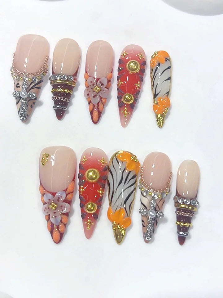 L325 - Long Multicolor Stiletto Animal Print Cross Charms - view 7